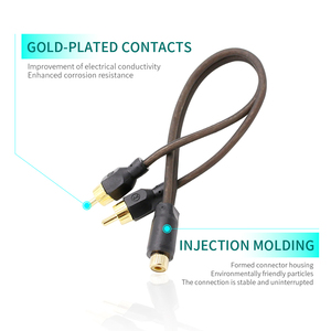 Câble RCA Y Splitter plaqué or OFC double blindage 1 femelle vers 2 mâles 30 cm pour amplificateur de subwoofer audio de voiture, home cinéma - Product Image 3