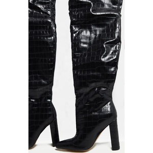 Bottes hautes pour femme style western à imprimé pierre, bottes cuissardes pointues à enfiler pour femme, talon épais et long - Product Image 5