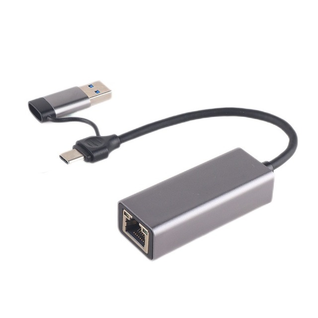 2 in 1 Gigabit Ethernet Usb a Usb Type C to Rj45 1000mbps Lan Network Adapter for Macbook Pro Air Ipad Pro