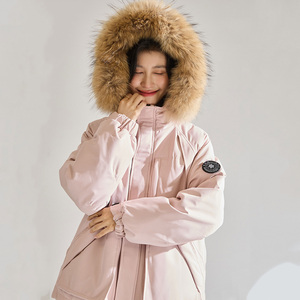 Parka imperméable rose personnalisée pour femme avec capuche en fausse <span class=keywords><strong>fourrure</strong></span>, parka épaisse pour femme - Product Image 3
