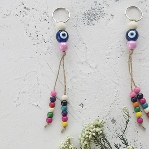 Porte-clés turc tissé contre le mauvais œil avec alliage de zinc écologique et perles colorées - Accessoire de sac et pendentif de décoration intérieure - Product Image 4