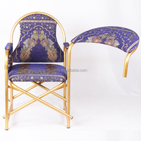 Chaise de prière musulmane pliable avec accoudoirs et porte-livre, chaise de culte islamique à structure métallique dorée pour mosquée
