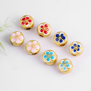 Perles intercalaires en émail cloisonné motif fleur de pêcher doré effet goutte d'huile, matériaux de fabrication de bijoux DIY, vente en gros - Product Image 3