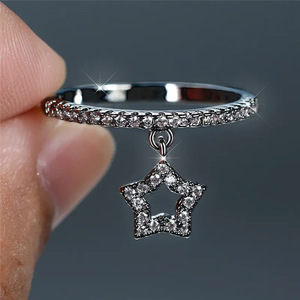 Anello con Ciondolo a Forma di Stella e Cuore in Zircone per Donne, Gioiello da Dito Dolce e Alla Moda - Product Image 6