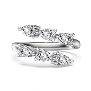 Dylam Bulk Jewelry 925 Sterling Silver Rhodium Plated Open <b>Adjustable</b> <b>Ring</b> Waterdrop Shape 5A Zircon Zirconia Daily Wear <b>Rings</b> - Product Image 1