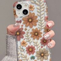 Nouvelle Coque de Téléphone Transparente à Motif Marguerite à Petites Pétales Jaune Orange 2025 pour iPhone 17 16 15 14 Pro Max avec Grande Ouverture Imprimée