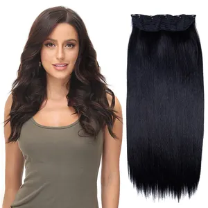 Hair factory natural black and brown highlight synthetic kinky straight water wave pro seamless clip in hair extension
