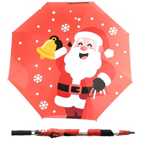 Waterproof Windproof Straight Pink Christmas Santa Theme <b>Umbrella</b> with Bells Snowflakes Design for Holiday Gift Men Women Winter - Product Image 1