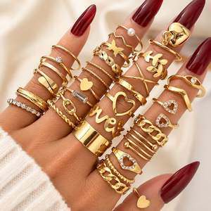 30PCS/<b>Set</b> Trendy <b>Gold</b> Butterfly Pearl <b>Ring</b> <b>Set</b> for Women Jewelry Punk Diamond Crystal Rhinestone Stackable Wedding Gift <b>Rings</b> - Product Image 1