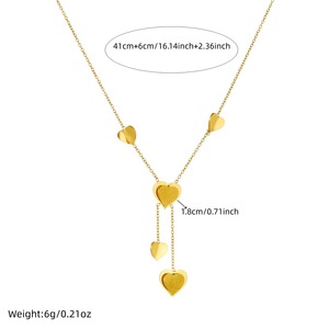 Gold Plated Heart Shape Tassel Chain Pendant Stainless Steel Clavicle Necklace Daily Wear Gift Jewelry - Product Image 4