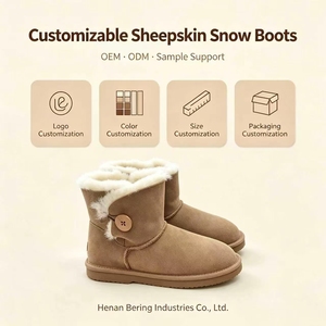 Bottes d'hiver australiennes en peau de mouton double face avec doublure en laine douce et bouton décoratif latéral en bois, bottes courtes de neige - Product Image 5