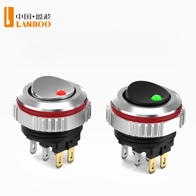 LANBOO CX16 16mm LED Rocker Switch 7A Current 2NO/2NO2NC Industrial On-Off 5-24V/220V Chrome-Plated/Oxidized Black Button 250vac