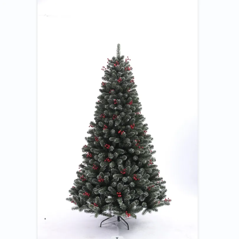 Prix d'usine PVC 6ft Arbre de Noël artificiel avec des paillettes blanches et des baies rouges pour les décorations de vacances de Noël
