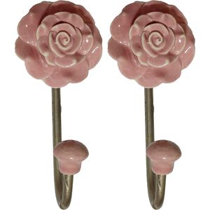 PARIJAT Handicraft 2-Piece Set 6-Inch Pink Rose Flower Ethnic Ceramic Steel <b>Wall</b> Mounted <b>Key</b> Hat Coat Rack Bathroom <b>Wall</b> <b>Hook</b> - Product Image 1