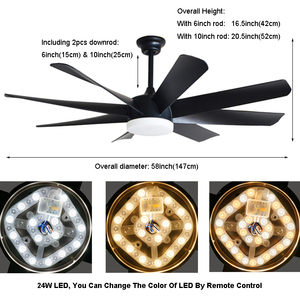 <span class=keywords><strong>Ventilateur</strong></span> de <span class=keywords><strong>plafond</strong></span> <span class=keywords><strong>industriel</strong></span> moderne de grande taille de 58 pouces avec lumière et télécommande, 8 pales en plastique ABS noir, pour mariage, église - Product Image 4