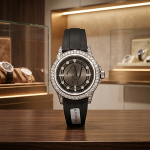 Reloj mecánico con incrustaciones de diamantes, correa de silicona, caja redonda, reloj de pulsera con detalles de cristal - Product Image 5