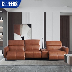 Ghế sofa thư giãn ba chức năng MANWAH CHEERS bọc da thật màu nâu, có bàn điều khiển và đèn đọc sách - Product Image 3