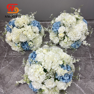 ลูกบอลดอกไม้ประดิษฐ์ทำจากผ้าไหมของตกแต่งงานแต่งงานสีพาสเทลเรียบดอกไฮเดรนเยียสีน้ำเงินงาช้าง - Product Image 6