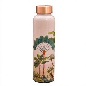 Botella de agua metálica ecológica con estampado tropical y tapa de cobre, portátil para viajes. - Product Image 1