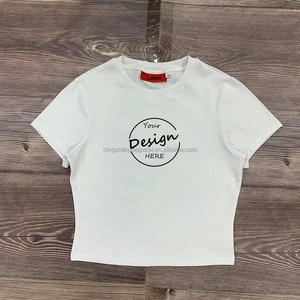 Custom Women Basic Tee Plain Blank Oversized Summer Sports Puff Print Spandex Cotton Women's <strong>Crop</strong> <strong>Top</strong> T-shirts - Product Image 3