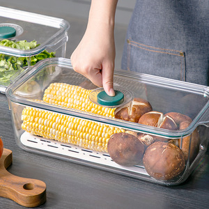 Food Storage Container Rectangle M Size Airtight Lid Refrigerator Organizer for Fruit Vegetable Preservation and Drainage - Product Image 4