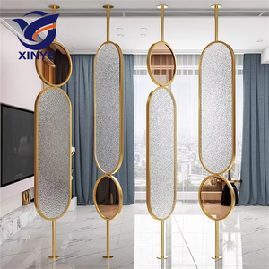 Divisor de Espacios Moderno, Decorativo, Plegable, Transparente, de Metal, Forma Ovalada, Panel de Acero Inoxidable con Espejo de Vidrio <span class=keywords><strong>para</strong></span> Hotel - Product Image 2