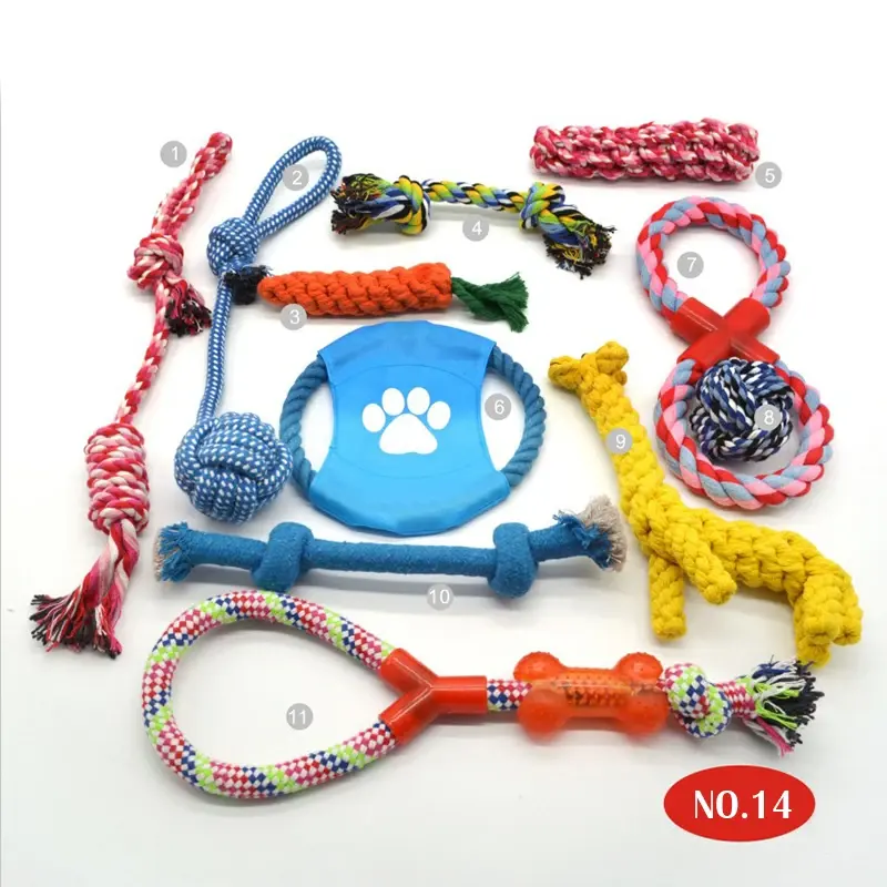 Individuelle 10-teiliges Pack-Sets Haustier Hund Kauen Spielzeug Hund Seil Frisbee-Ball Knoten Spielzeug-Set