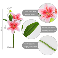 Bunga Lily Artificial Real Touch Grosir 72cm, Bunga Lily Palsu dengan 2 Bunga untuk Dekorasi Pernikahan, Dekorasi Rumah, Pasokan Grosir