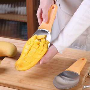 Mango Slicer Fruit Divider Tool Stainless Steel With Orange Handle For Easy Cubing And Serving Fresh Mango Pieces - Product Image 3