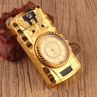 Briquet créatif en métal gonflable avec lumières colorées et montre électronique, coupe-vent, au butane