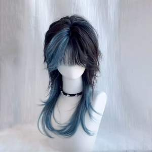 Parrucca coda di lupo nero e blu, testa di muggine di medusa, punti salienti personalizzati, capelli lunghi lisci, Cosplay umano simulazione, - Product Image 2