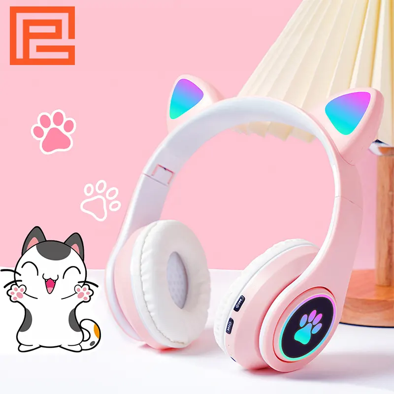 Auriculares inalámbricos B39 con orejas de gato, auriculares plegables HIFI estéreo para jugadores con micrófono para niños y mujeres