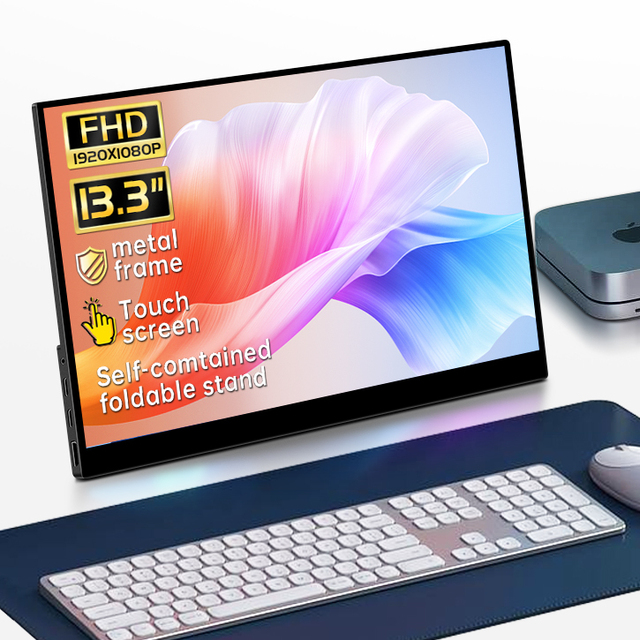 Factory 13.3inch Ultra Thin Portable Monitor FHD 1080P Standard HD MI USB C 10 Point Touch LCD IPS 60Hz Refresh Rate