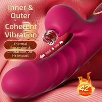 Beheizter Teleskopischer Intim-Vibrator für Frauen Silikon + ABS Wasserdichtes Persönliches Massagegerät 10 Saug- und Vibrationsmodi USB