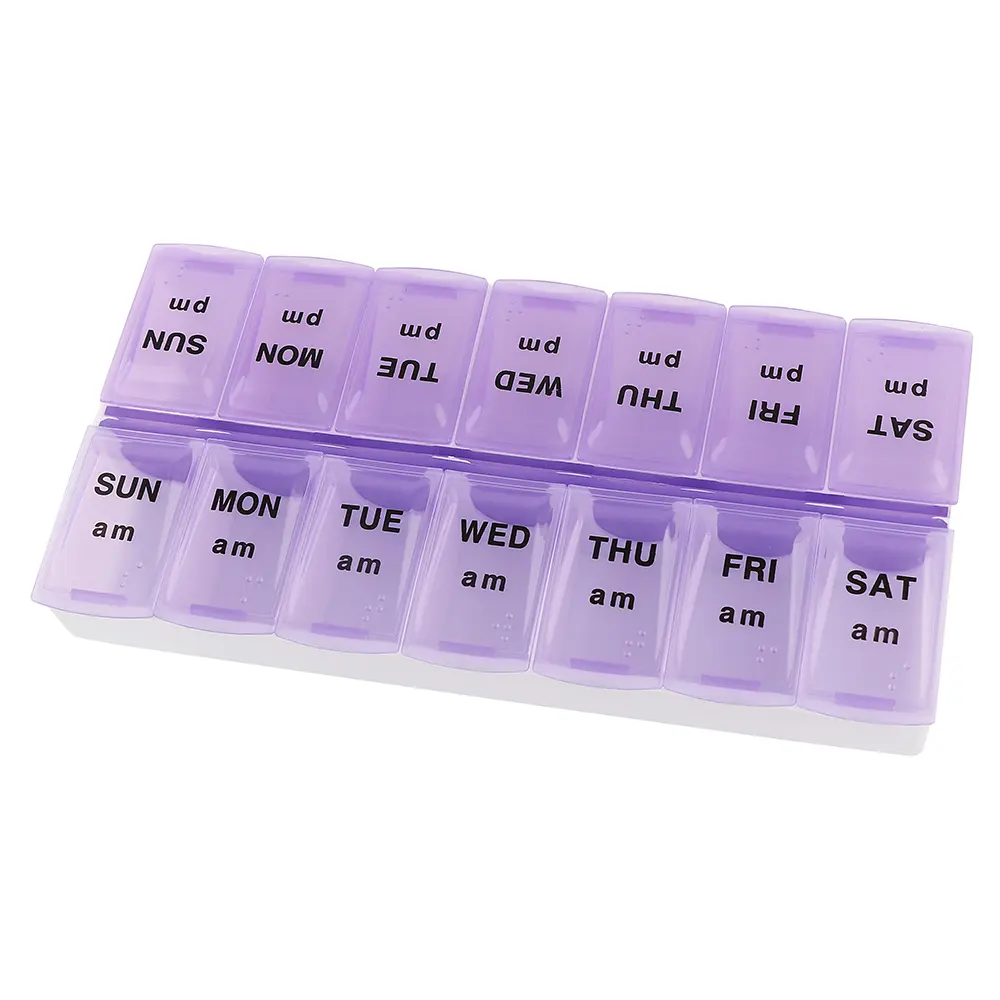 صندوق حبوب ، مستلزمات طبية, صندوق حبوب منع الحمل ، 7 أيام ، صندوق بلاستيك طبي ، 14 قطعة ، موزع أسبوعي ، صندوق أقراص AM PM
