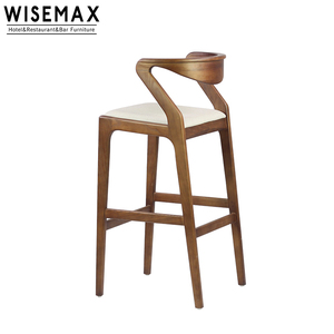 WISMAX Furniture Modern Minimalist Fashion Solid Wood <strong>Bar</strong> Chair Leather <strong>Wooden</strong> <strong>Bar</strong> <strong>Stool</strong> <strong>with</strong> <strong>Backs</strong> for Home Living Room - Product Image 4