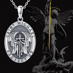 Chất lượng cao hình bầu dục Saint <span class=keywords><strong>Michael</strong></span> cầu nguyện chúng tôi Vòng cổ không thể phá vỡ bảo vệ quyến rũ đồ trang sức can đảm an toàn cho các vận động viên thành viên gia đình - Product Image 2