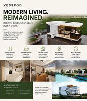 Système de chauffage sanitaire complet, structure en acier modulaire, maison moderne de luxe, capsule de glamping, balcon