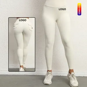 Honey Peach-pantalones de Yoga de cintura alta para mujer, ropa de trabajo de cadera elástica con bolsillo ajustado, Leggings de secado rápido para correr y Fitness