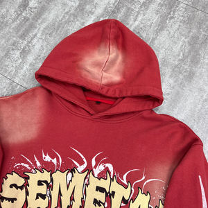 Streetwear de haute qualité sweat à capuche de créateur surdimensionné sweats pour hommes en détresse épais imprimé lavé sweat à capuche personnalisé - Product Image 3