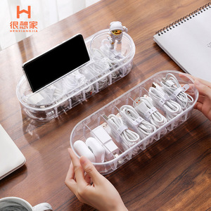 Henxiangjia Data Cable <b>Storage</b> <b>Box</b> Transparent Rectangular With Lid For Earphone And <b>Small</b> Jewelry Desktop Organizer - Product Image 2