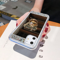 Étui de téléphone de luxe antichoc en TPU et résine effet miroir diamanté avec anneau de maintien pour iPhone 17 16 15 14 13 12 11 Pro Max