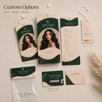 Ensemble d'emballage personnalisé pour perruques, kit complet avec étiquette suspendue imprimée en couleur, carte de remerciement et sac OPP pour perruques et extensions de cheveux naturels de marque