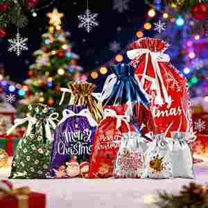 <b>Christmas</b> Drawstring <b>Gift</b> <b>Bags</b> 2026 Novelty Xmas Treat Sacks for Candy Cookies - Holiday Party Decoration & Favor Pouches Set - Product Image 4