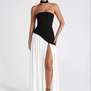 Vestido Largo de Verano para Mujer, Estilo Dulce, Sin Tirantes, Corte en A, Espalda Descubierta, Abertura Alta, con Lazo - Product Image 1