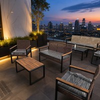 Ensemble de meubles de patio en rotin moderne 4 places, 4 pièces, pour extérieur, balcon, véranda, jardin, pelouse, noir, brun clair