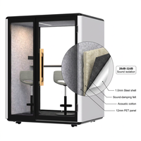 Cabine de bureau insonorisée pour 2 personnes, cabine acoustique, structure en alliage d'aluminium, éclairage LED, verre trempé de 6 mm - Poste de travail privé portable