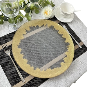 Wholesale 13\" Clear Acrylic <b>Dinner</b> Serving <b>Plates</b> Durable <b>Plastic</b> Gold Rim Charger Table Decor Underplate Wedding Dish Hotels - Product Image 2