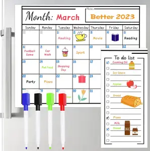 磁性干擦日历-3pcs每月冰箱日历，带家庭厨房规划板记事本的磁铁每周规划师