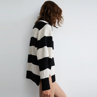 Pull col roulé rayé classique pour femme, tendance, avec détail de couture verticale centrale, tricoté, décontracté, ample, pour l'hiver